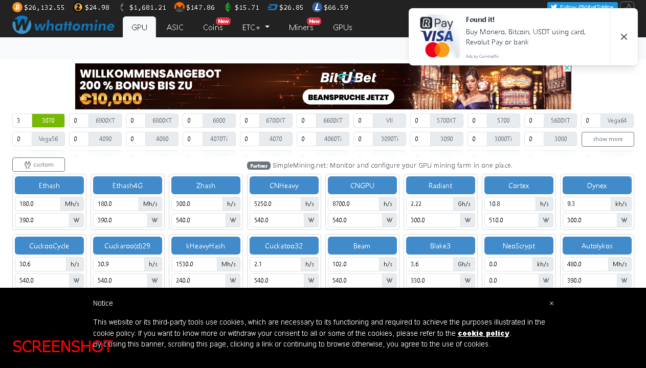 screenshot https://whattomine.com
