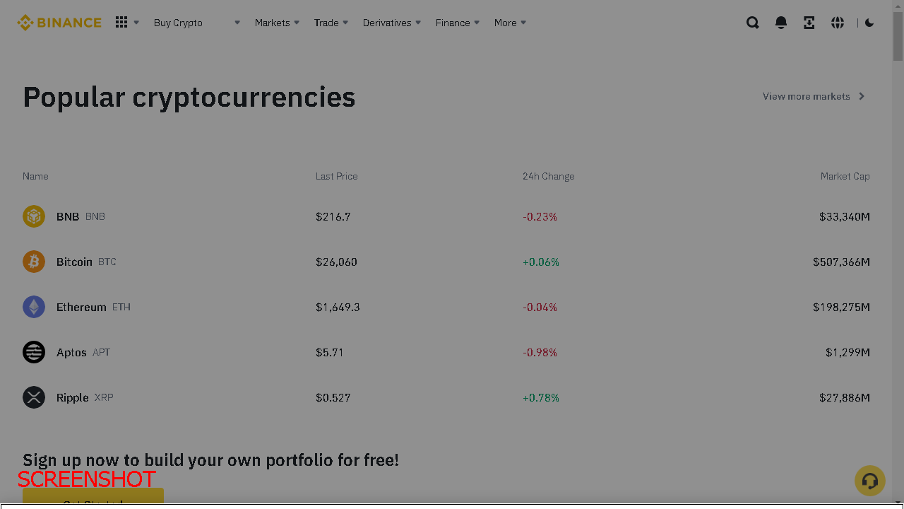 screenshot https://www.binance.com