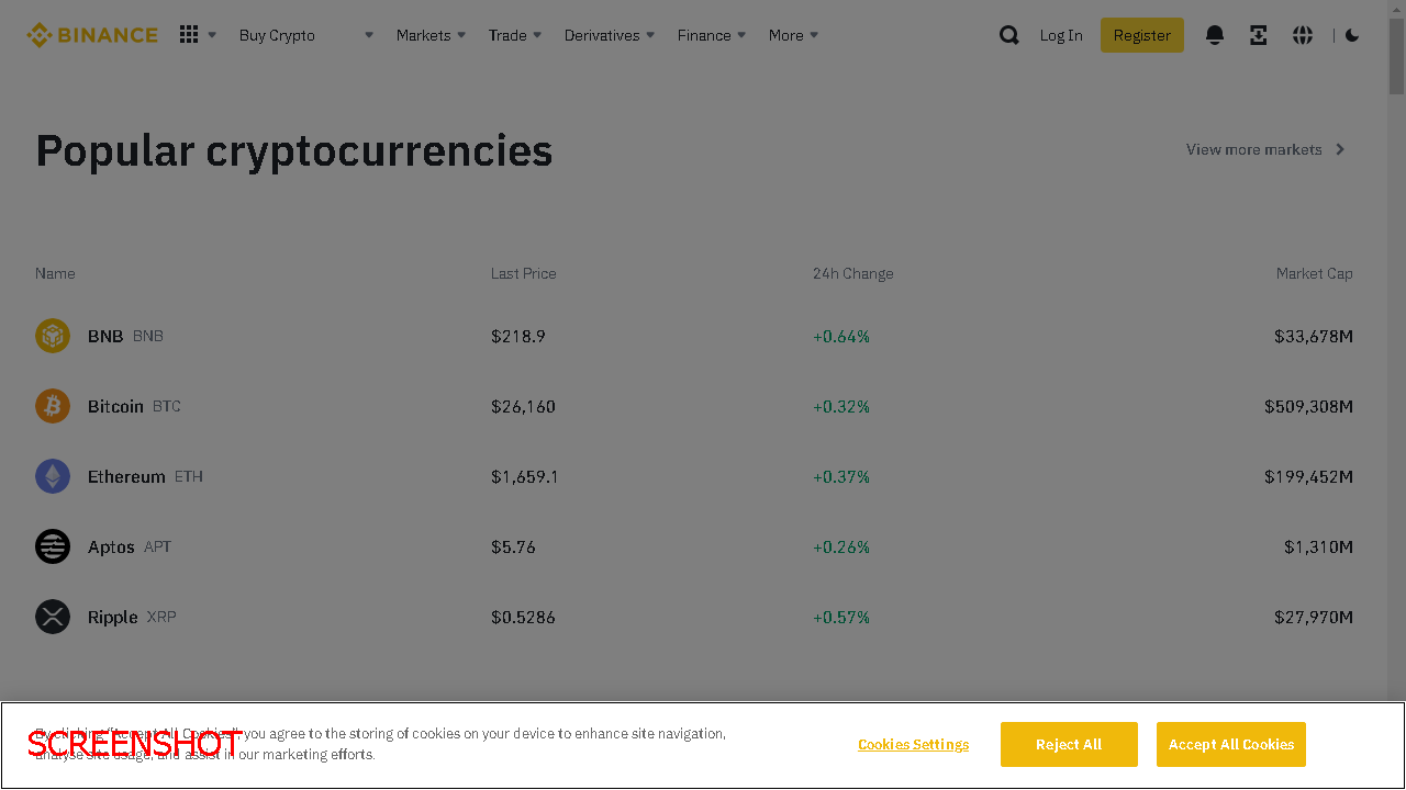 screenshot https://www.binance.com