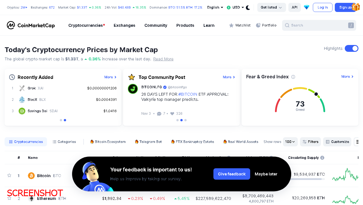 screenshot https://www.coinmarketcap.com