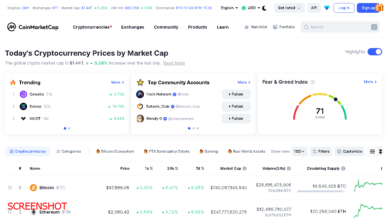 screenshot https://www.coinmarketcap.com