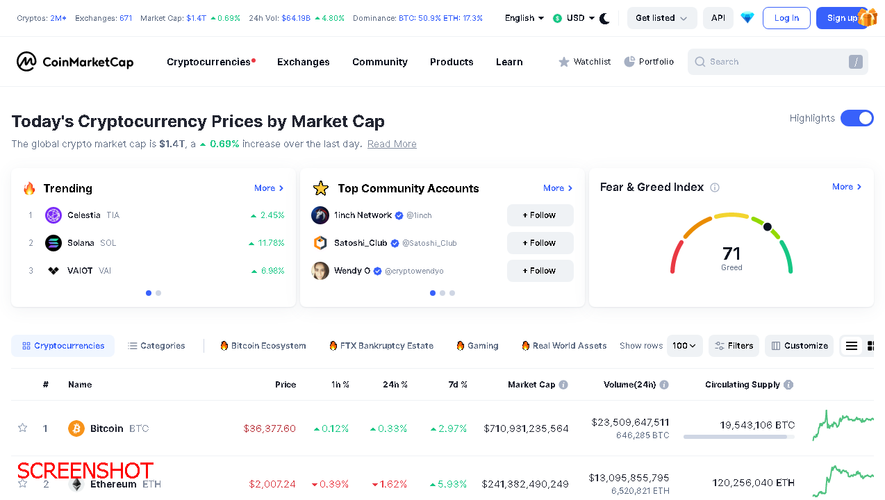 screenshot https://www.coinmarketcap.com